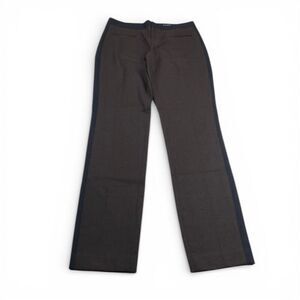 Club Monaco Womens Wool Blend Pants 2 Brown Leather Trim Tuxedo Stripe Trousers